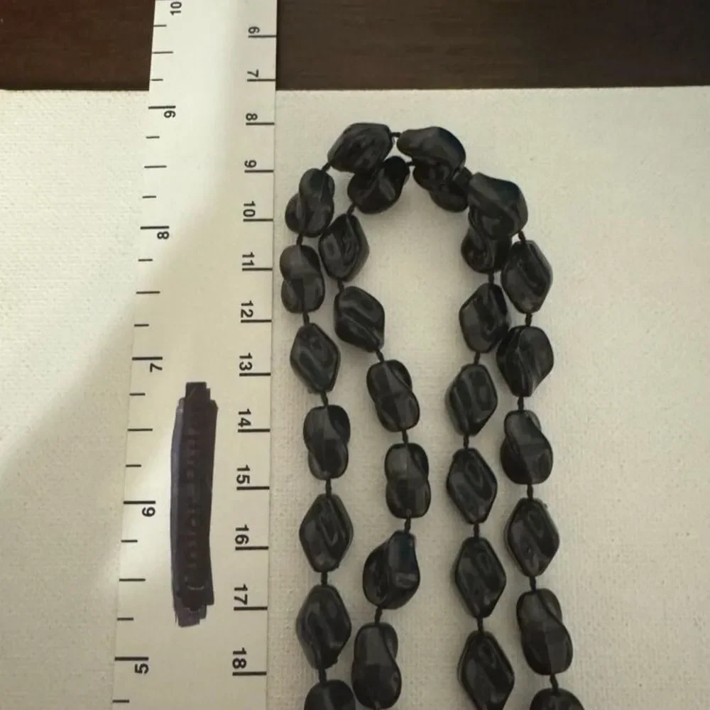 90s Vintage Womens Black Extra Long Pebble Beaded Opera Rope Necklace Y2K Grunge